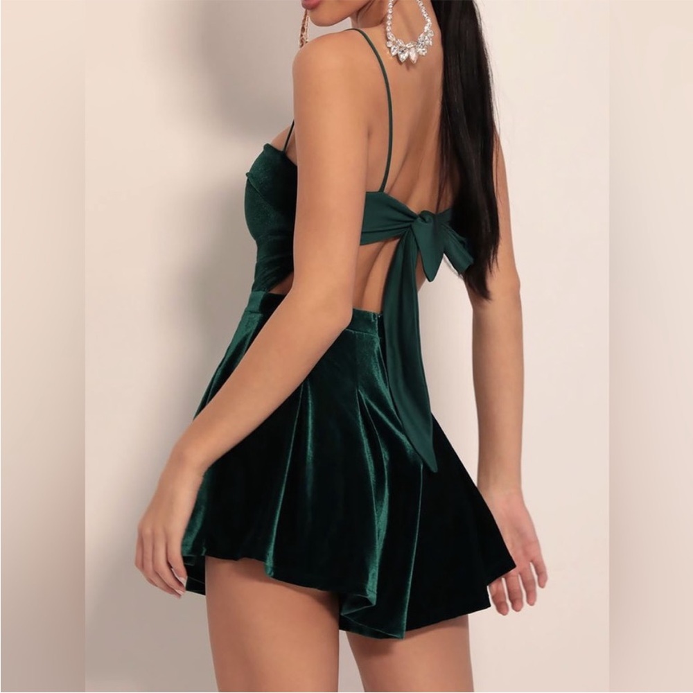 Hunter green velvet romper